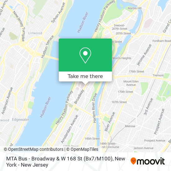 Mapa de MTA Bus - Broadway & W 168 St (Bx7 / M100)