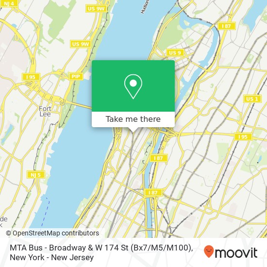 MTA Bus - Broadway & W 174 St (Bx7 / M5 / M100) map