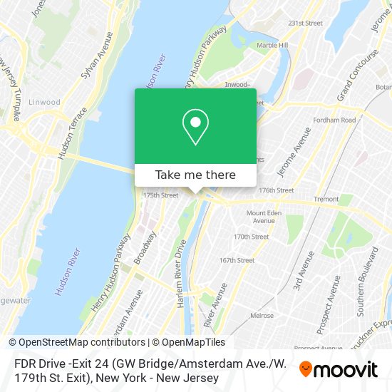 Mapa de FDR Drive -Exit 24 (GW Bridge / Amsterdam Ave. / W. 179th St. Exit)