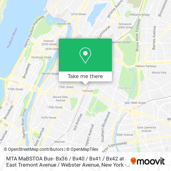 Mapa de MTA MaBSTOA Bus- Bx36 / Bx40 / Bx41 / Bx42 at East Tremont Avenue / Webster Avenue