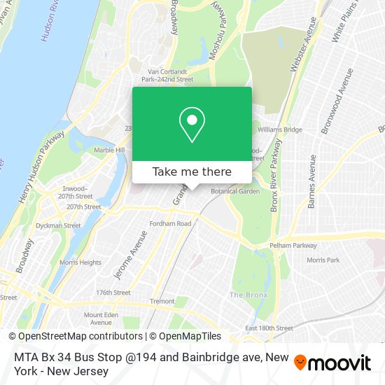 MTA Bx 34 Bus Stop @194 and Bainbridge ave map