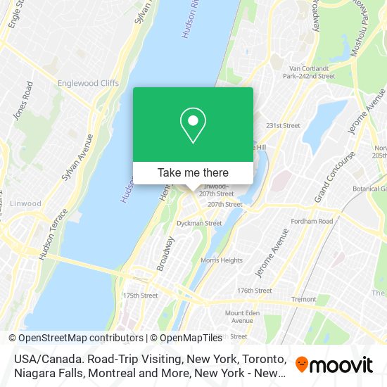 Mapa de USA / Canada. Road-Trip Visiting, New York, Toronto, Niagara Falls, Montreal and More