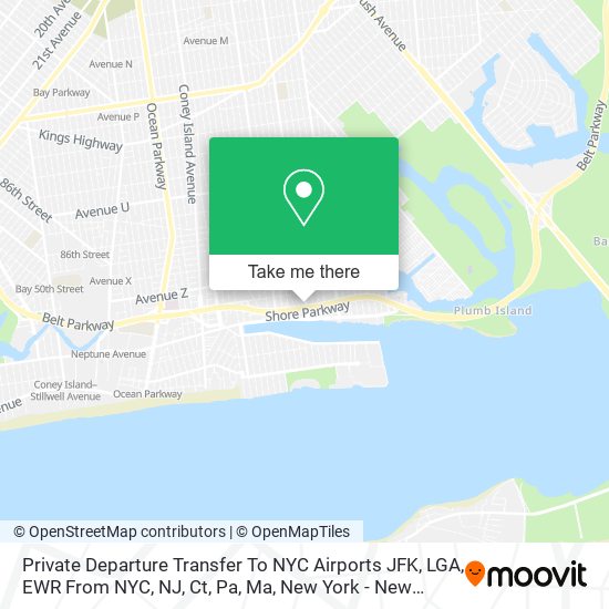 Mapa de Private Departure Transfer To NYC Airports JFK, LGA, EWR From NYC, NJ, Ct, Pa, Ma