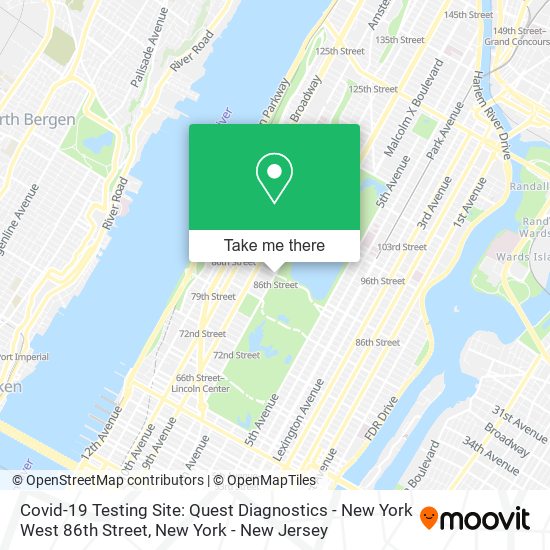 Covid-19 Testing Site: Quest Diagnostics - New York West 86th Street map