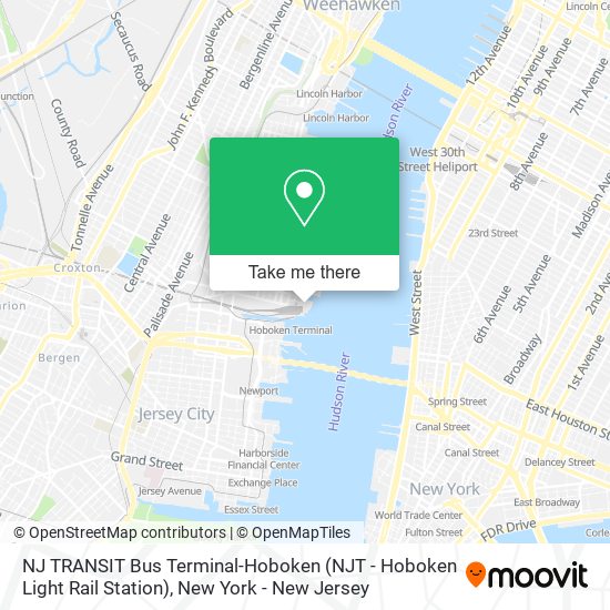 NJ TRANSIT Bus Terminal-Hoboken (NJT - Hoboken Light Rail Station) map