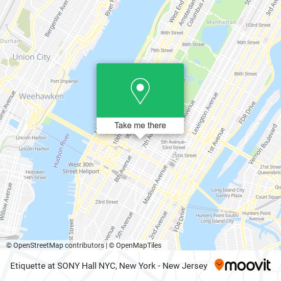 Etiquette at SONY Hall NYC map