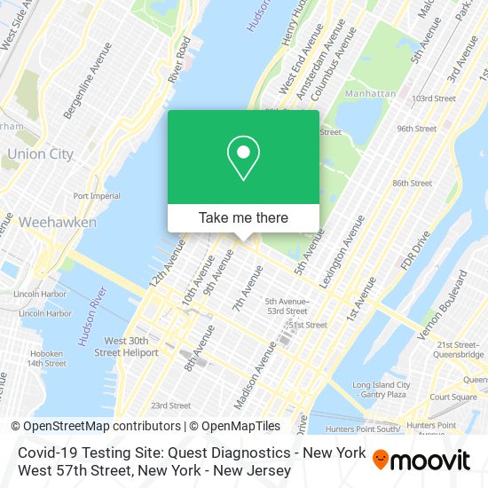 Mapa de Covid-19 Testing Site: Quest Diagnostics - New York West 57th Street