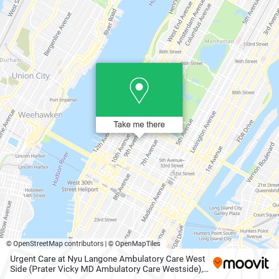 Mapa de Urgent Care at Nyu Langone Ambulatory Care West Side (Prater Vicky MD Ambulatory Care Westside)