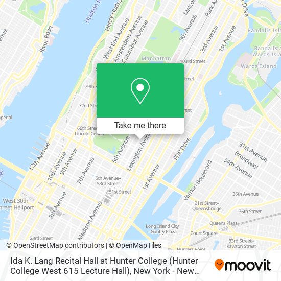 Mapa de Ida K. Lang Recital Hall at Hunter College (Hunter College West 615 Lecture Hall)