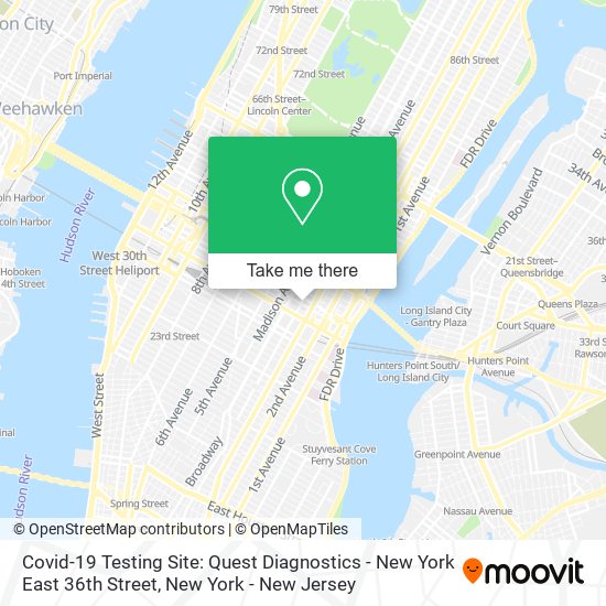 Covid-19 Testing Site: Quest Diagnostics - New York East 36th Street map