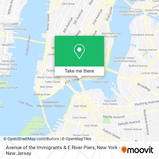 Avenue of the Immigrants & E River Piers map