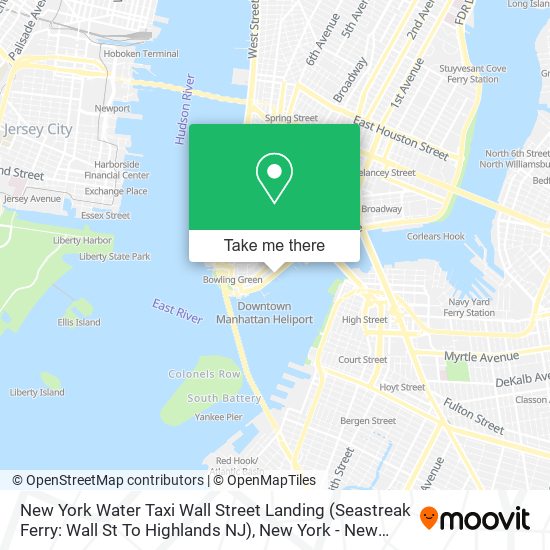 New York Water Taxi Wall Street Landing (Seastreak Ferry: Wall St To Highlands NJ) map
