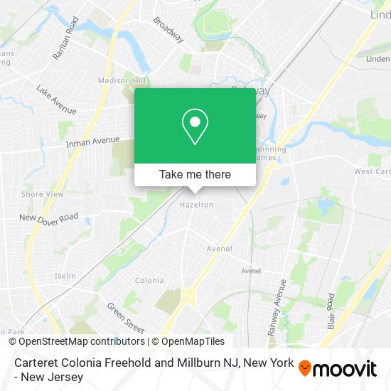 Carteret Colonia Freehold and Millburn NJ map