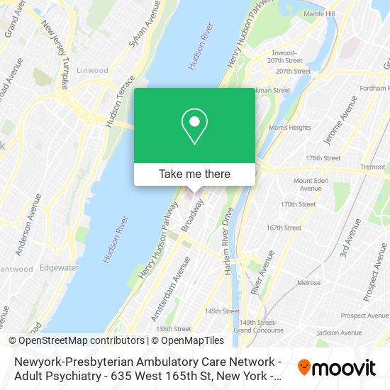 Mapa de Newyork-Presbyterian Ambulatory Care Network - Adult Psychiatry - 635 West 165th St