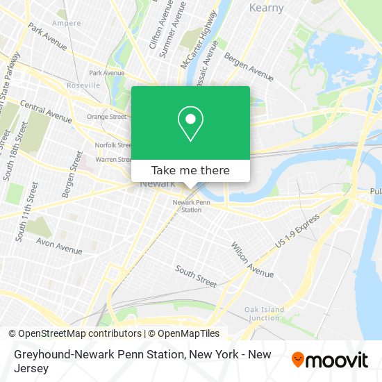 Greyhound-Newark Penn Station map