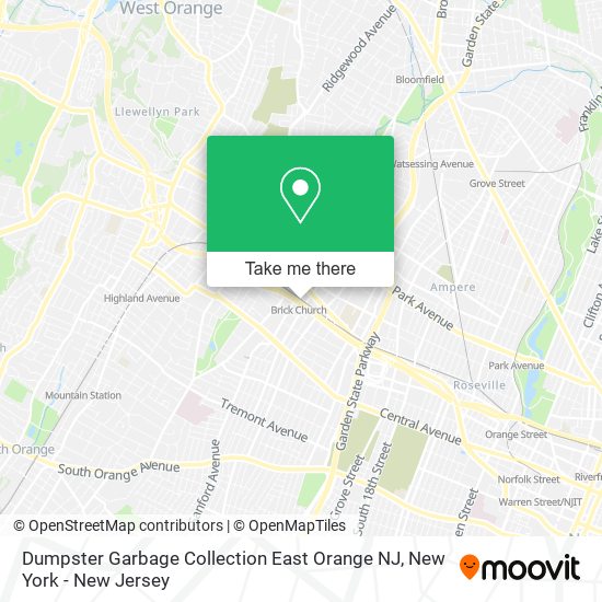 Mapa de Dumpster Garbage Collection East Orange NJ