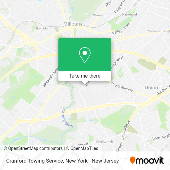Cranford Towing Service map