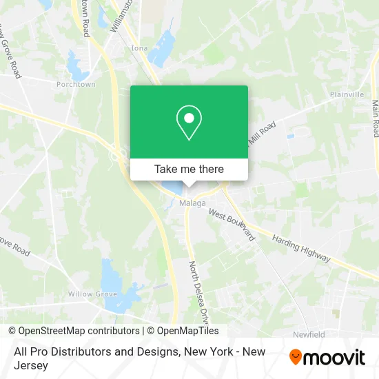 All Pro Distributors and Designs map