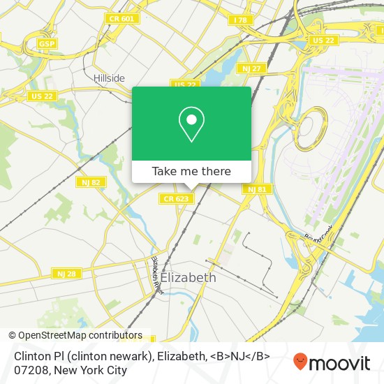 Mapa de Clinton Pl (clinton newark), Elizabeth, <B>NJ< / B> 07208