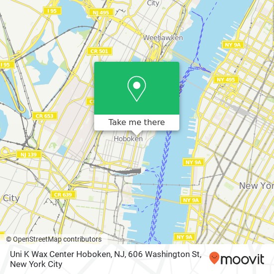 Mapa de Uni K Wax Center Hoboken, NJ, 606 Washington St