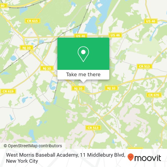 Mapa de West Morris Baseball Academy, 11 Middlebury Blvd