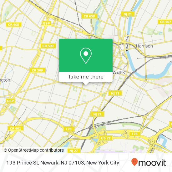 Mapa de 193 Prince St, Newark, NJ 07103