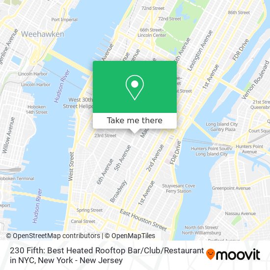 Mapa de 230 Fifth: Best Heated Rooftop Bar / Club / Restaurant in NYC