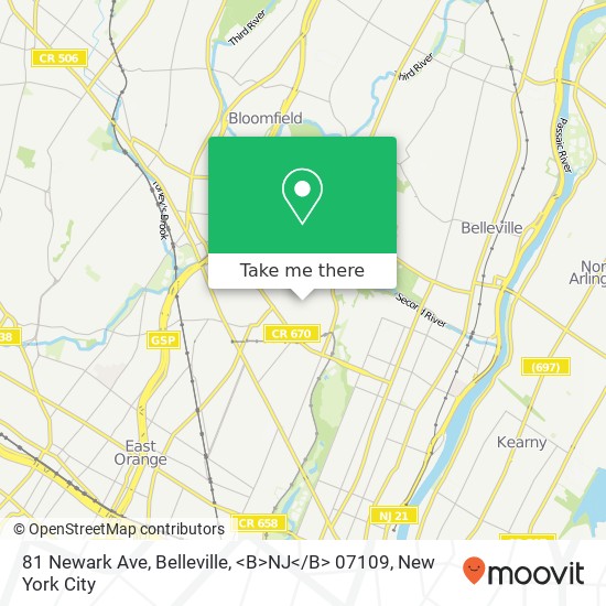 Mapa de 81 Newark Ave, Belleville, <B>NJ< / B> 07109