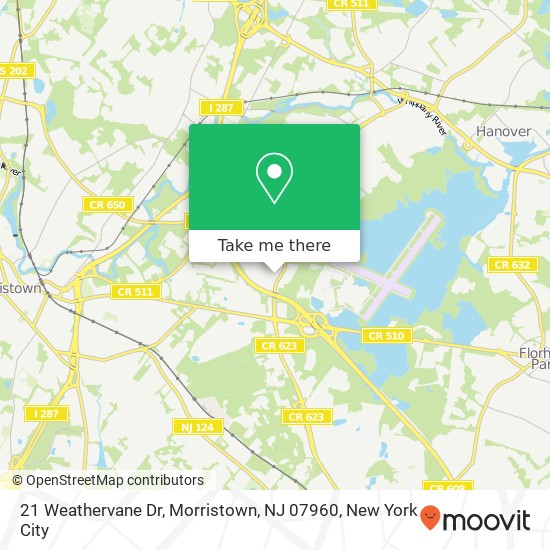 Mapa de 21 Weathervane Dr, Morristown, NJ 07960