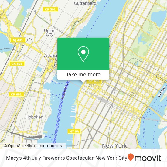Macy's 4th July Fireworks Spectacular map