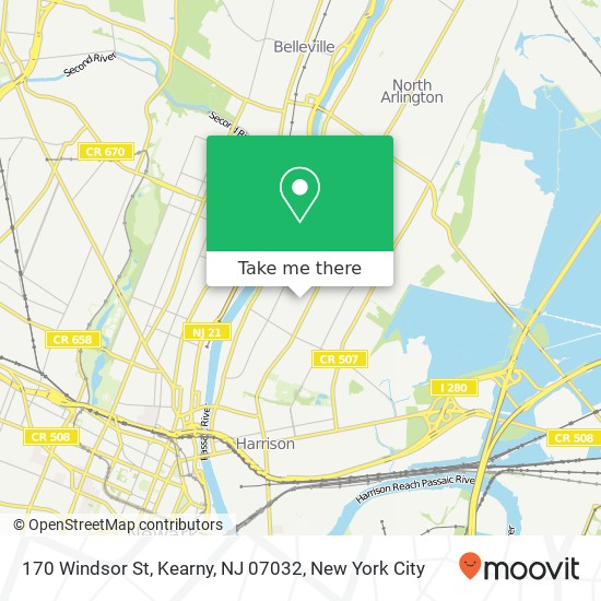 Mapa de 170 Windsor St, Kearny, NJ 07032
