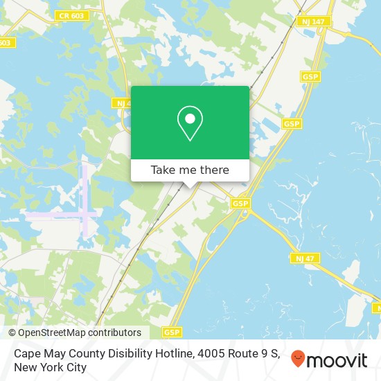 Mapa de Cape May County Disibility Hotline, 4005 Route 9 S