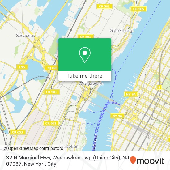 Mapa de 32 N Marginal Hwy, Weehawken Twp (Union City), NJ 07087