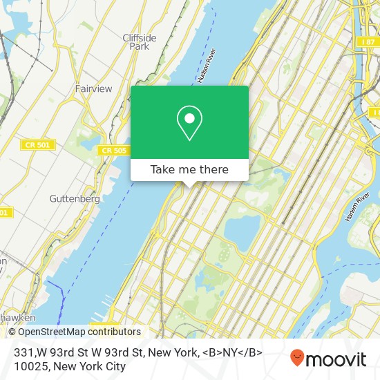 Mapa de 331,W 93rd St W 93rd St, New York, <B>NY< / B> 10025