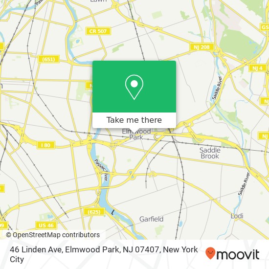 Mapa de 46 Linden Ave, Elmwood Park, NJ 07407