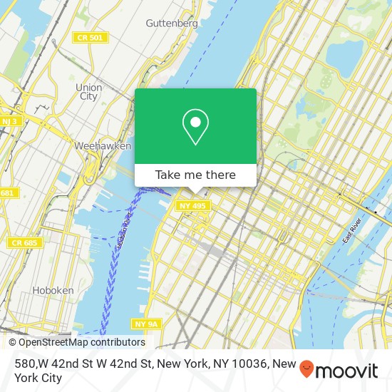 Mapa de 580,W 42nd St W 42nd St, New York, NY 10036