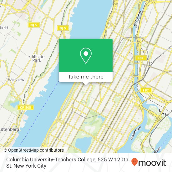 Mapa de Columbia University-Teachers College, 525 W 120th St
