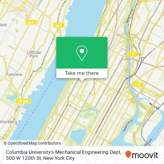 Columbia University's Mechanical Engineering Dept, 500 W 120th St map