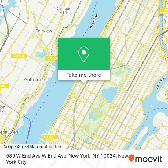 Mapa de 580,W End Ave W End Ave, New York, NY 10024