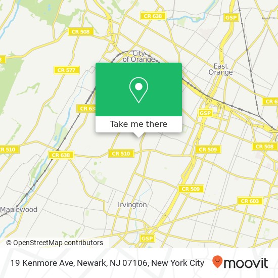 Mapa de 19 Kenmore Ave, Newark, NJ 07106