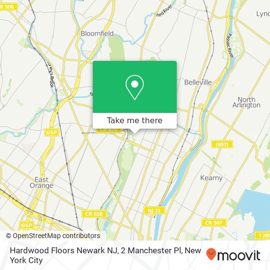 Mapa de Hardwood Floors Newark NJ, 2 Manchester Pl