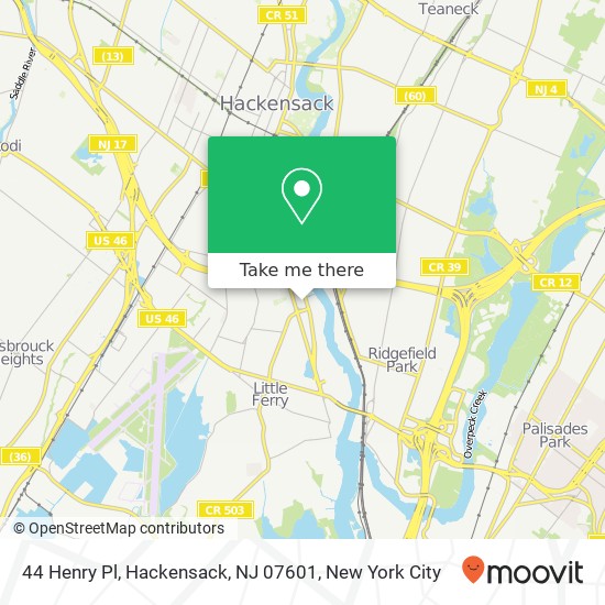 Mapa de 44 Henry Pl, Hackensack, NJ 07601