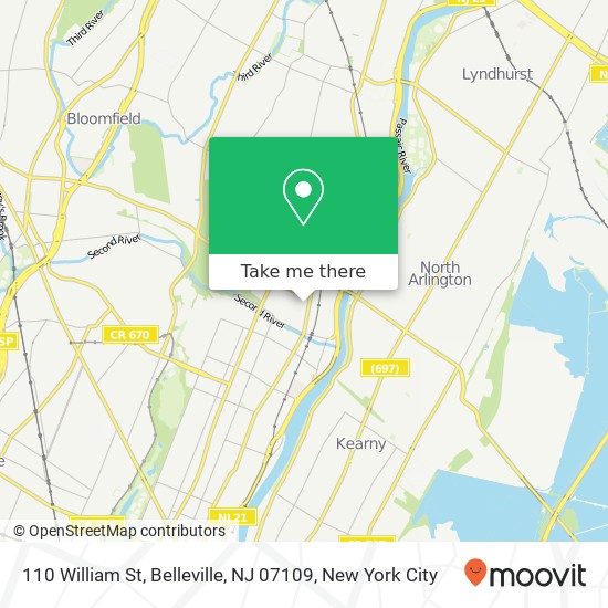 Mapa de 110 William St, Belleville, NJ 07109
