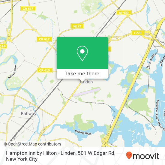 Mapa de Hampton Inn by Hilton - Linden, 501 W Edgar Rd