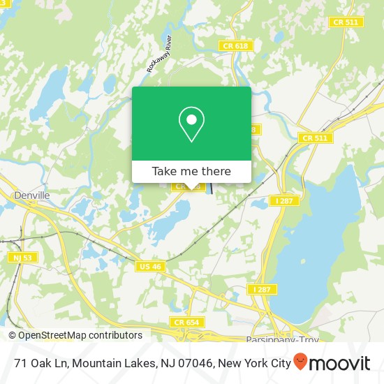 Mapa de 71 Oak Ln, Mountain Lakes, NJ 07046