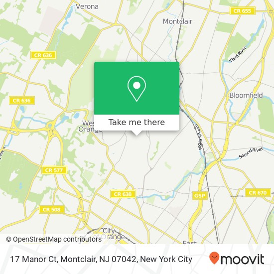 Mapa de 17 Manor Ct, Montclair, NJ 07042