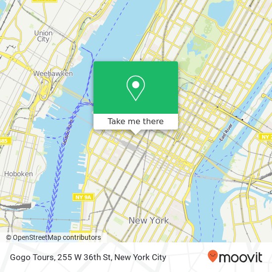 Mapa de Gogo Tours, 255 W 36th St