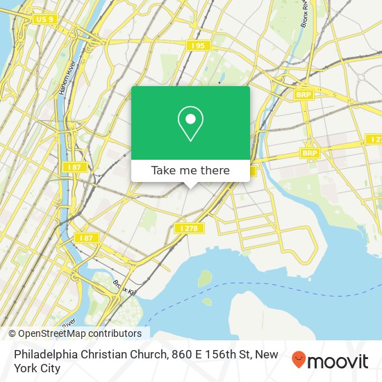 Mapa de Philadelphia Christian Church, 860 E 156th St