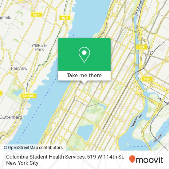 Mapa de Columbia Student Health Services, 519 W 114th St