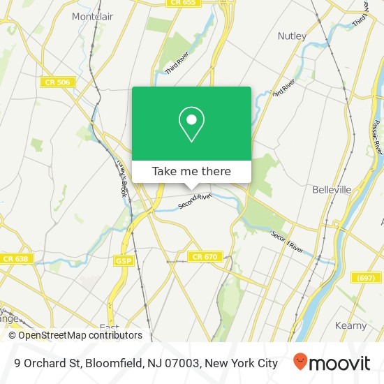 Mapa de 9 Orchard St, Bloomfield, NJ 07003